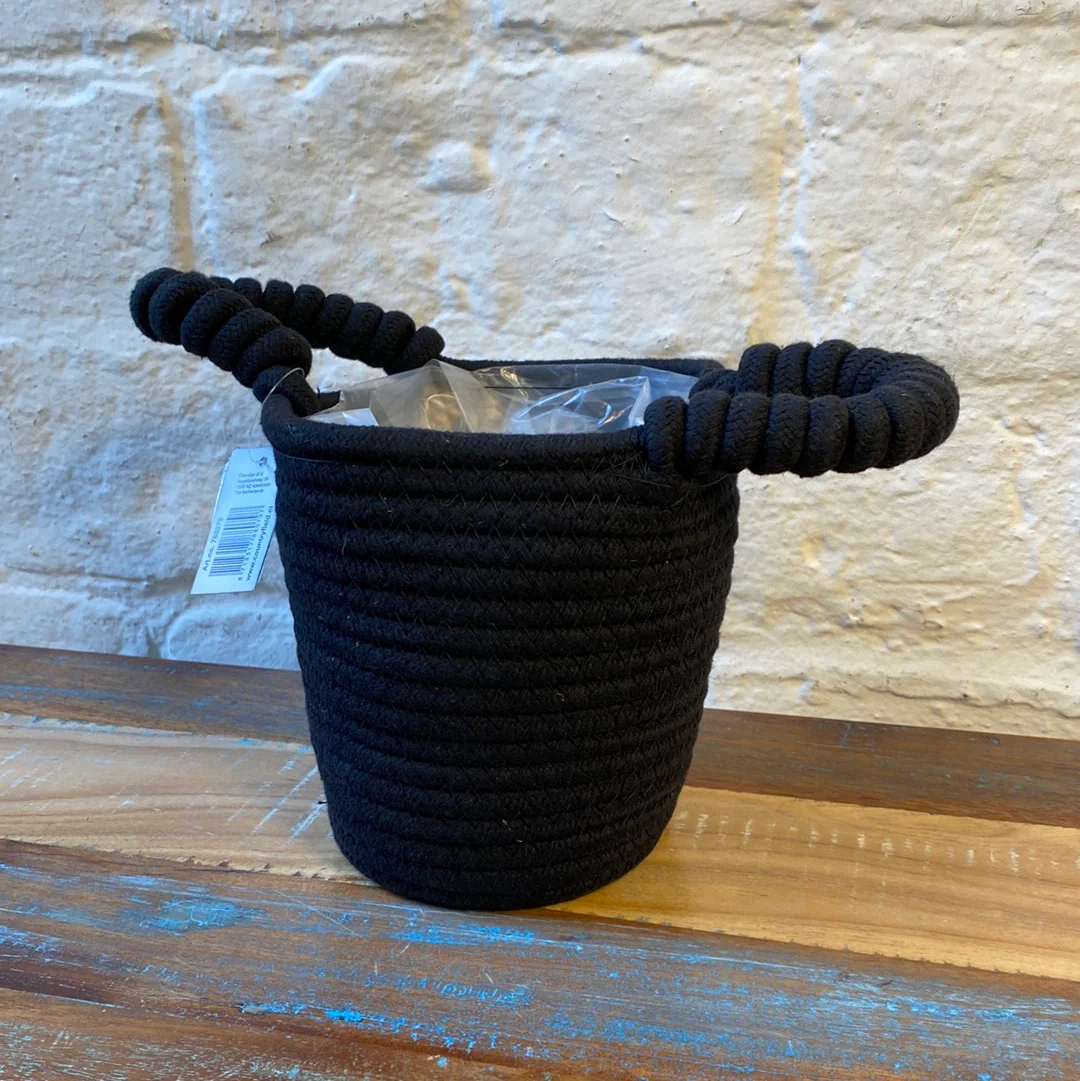 Korb Übertopf schwarz Baumwolle mit Henkel 20cm - Image 6