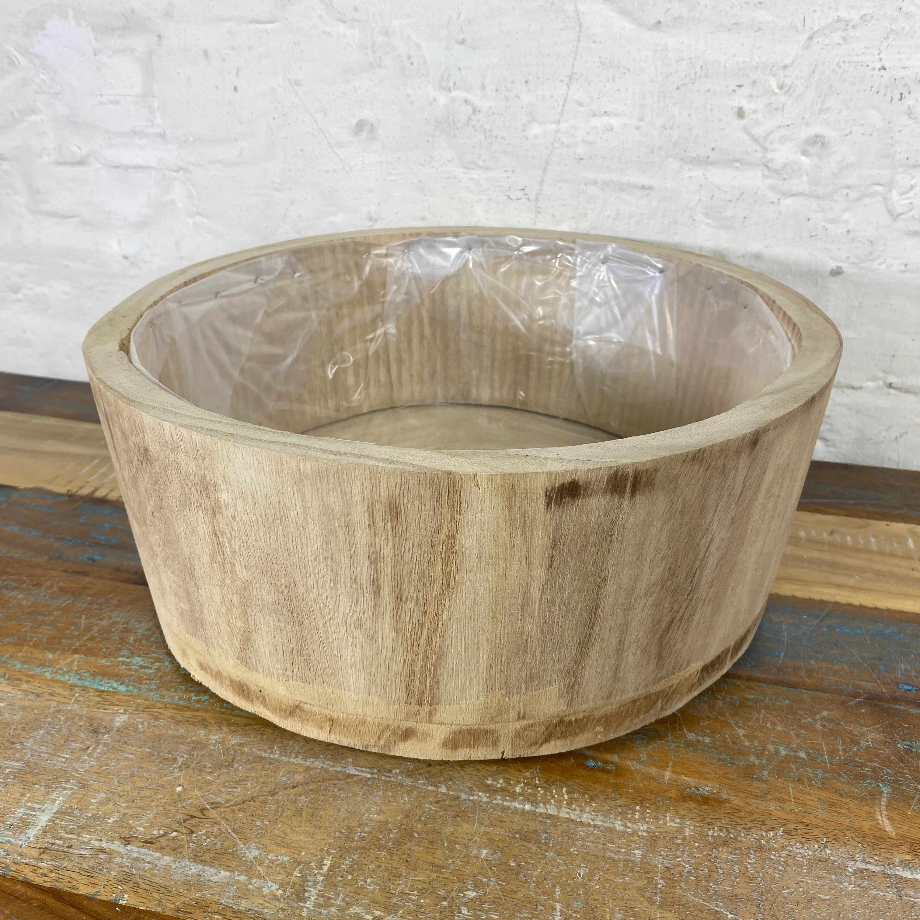 Holz Blumentopf Vollholz 7er Set mit Kunststoff Beschichtung natürlich Übertopf - Image 3