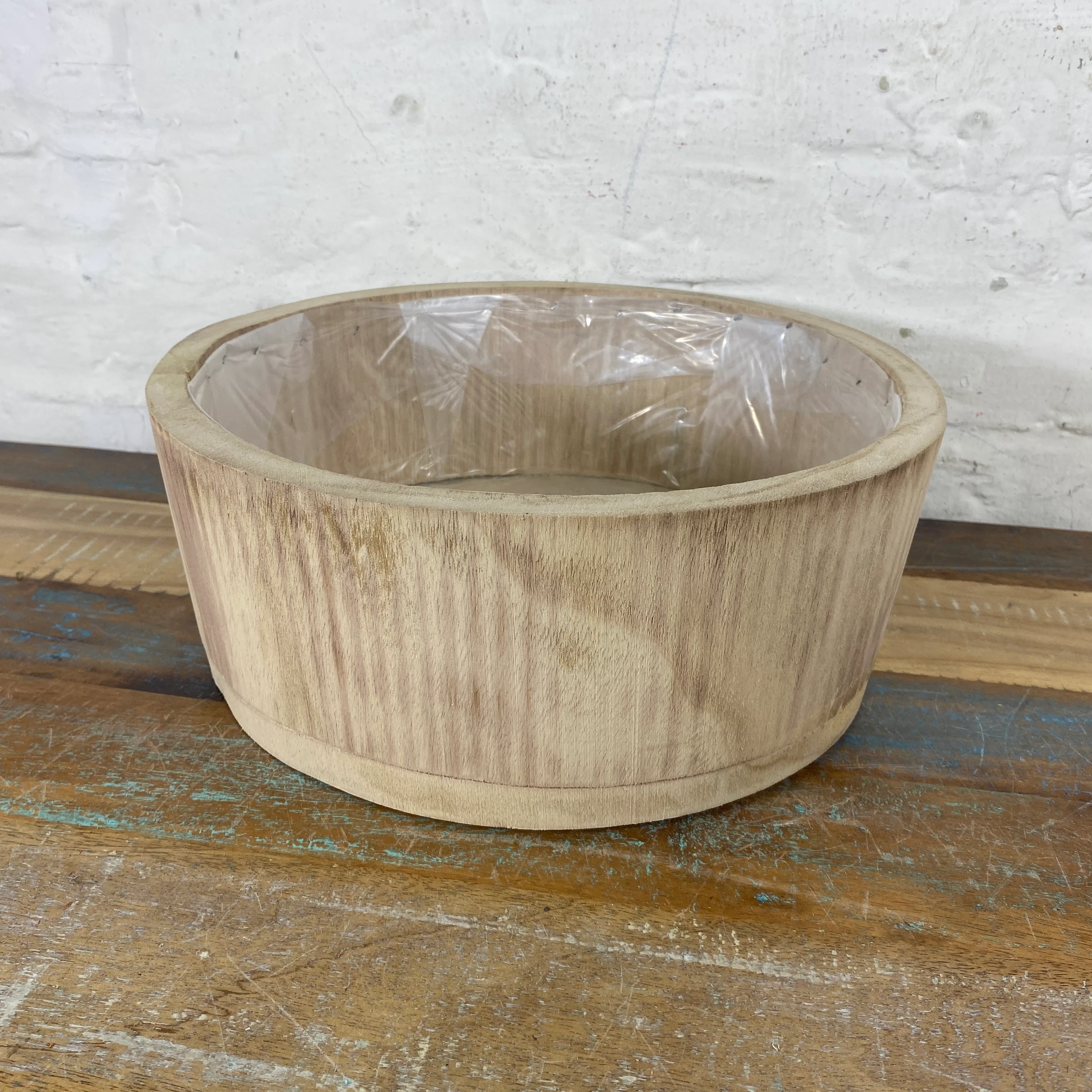 Holz Blumentopf Vollholz 7er Set mit Kunststoff Beschichtung natürlich Übertopf - Image 4