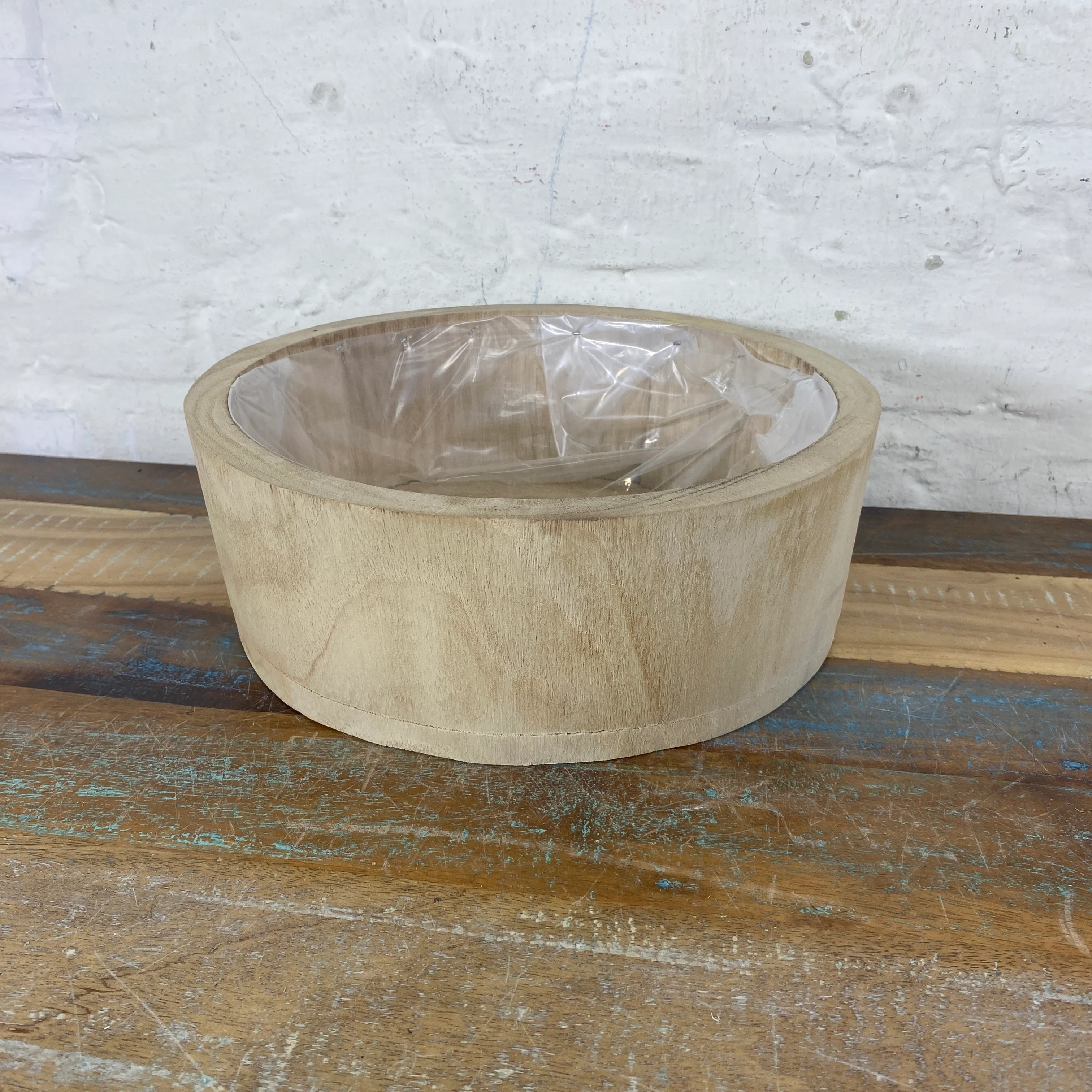 Holz Blumentopf Vollholz 7er Set mit Kunststoff Beschichtung natürlich Übertopf - Image 5